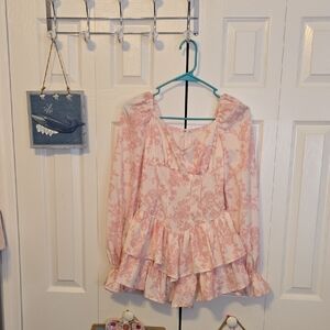 SHEIN Blush Floral Ruffle Romper
